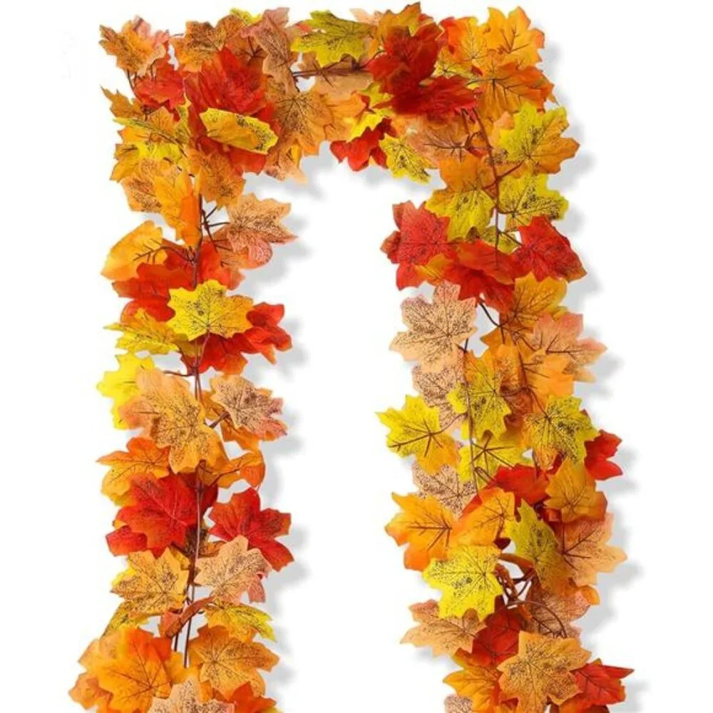 2PC Fall Garland and 200PC Fall Leaves Bulk for Fall Home Decorations